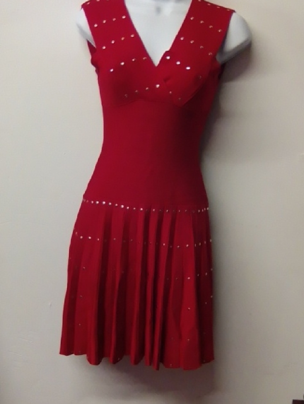 Marciano Red V-Neck Sleeveless Studded Mini Dress
